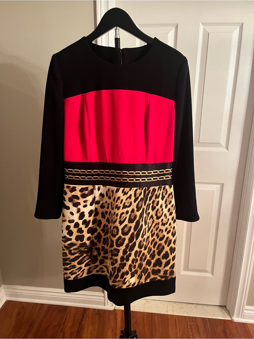 Class Roberto Cavalli Black,Red & Leopard Print Mini Dress